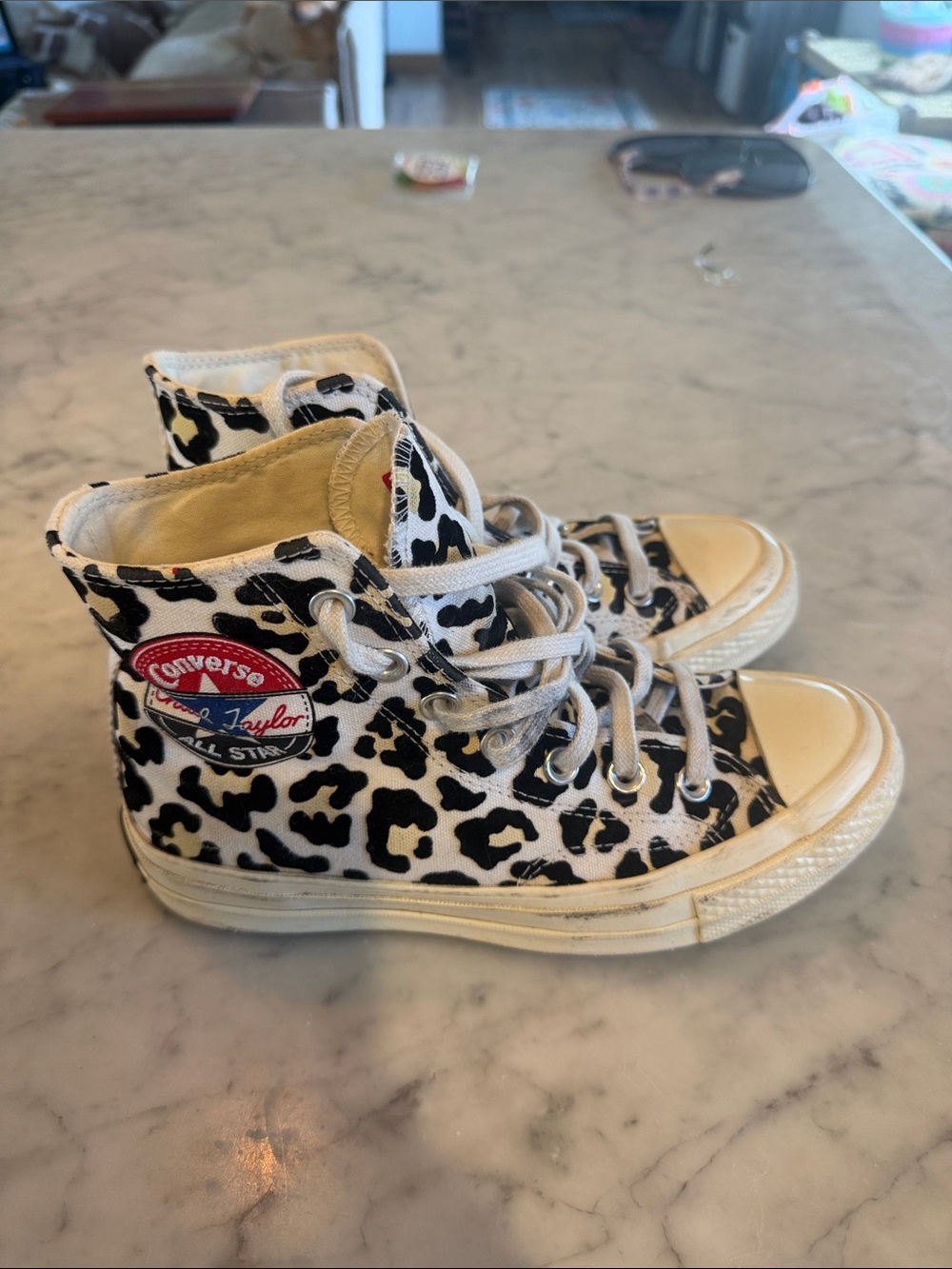 Converse Black and White Leopard Print High-Top Sneakers - Picture 2 of 4